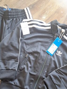 Adidas Black Jogger Sweatpants & Track Jacket with White Stripes
